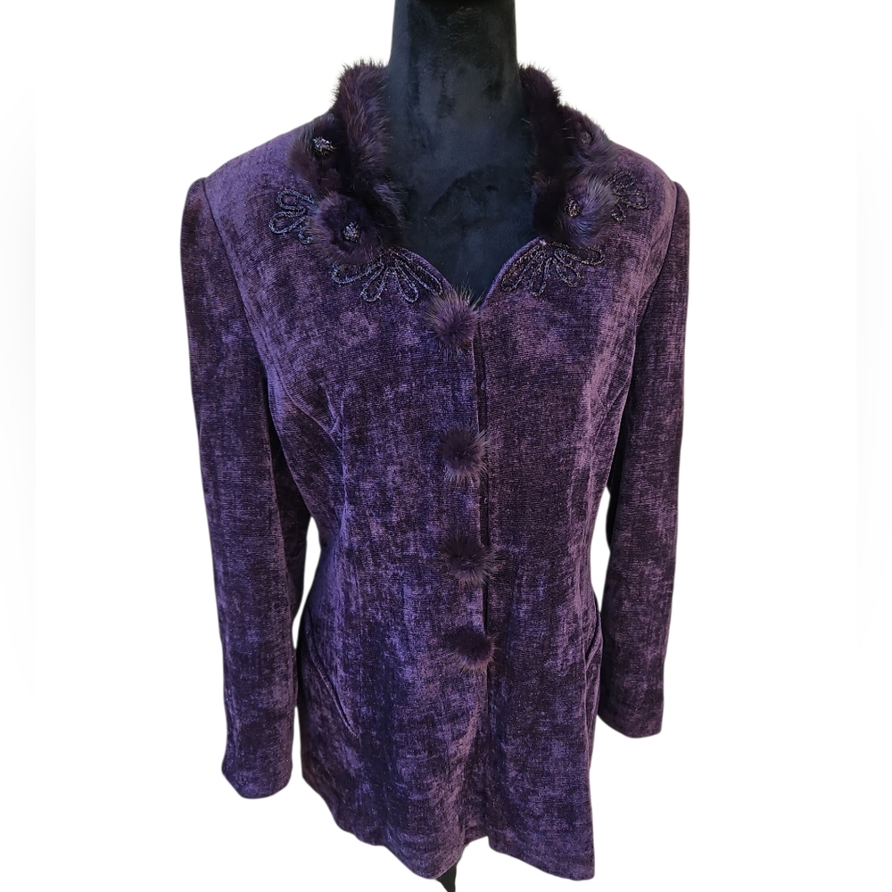 Vintage Donna Vinci Couture embroidery beaded purple Women Jacket vest size 8